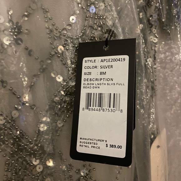 NWT Adrianna Papell Silver Beade Gown size 8M - Picture 4 of 7